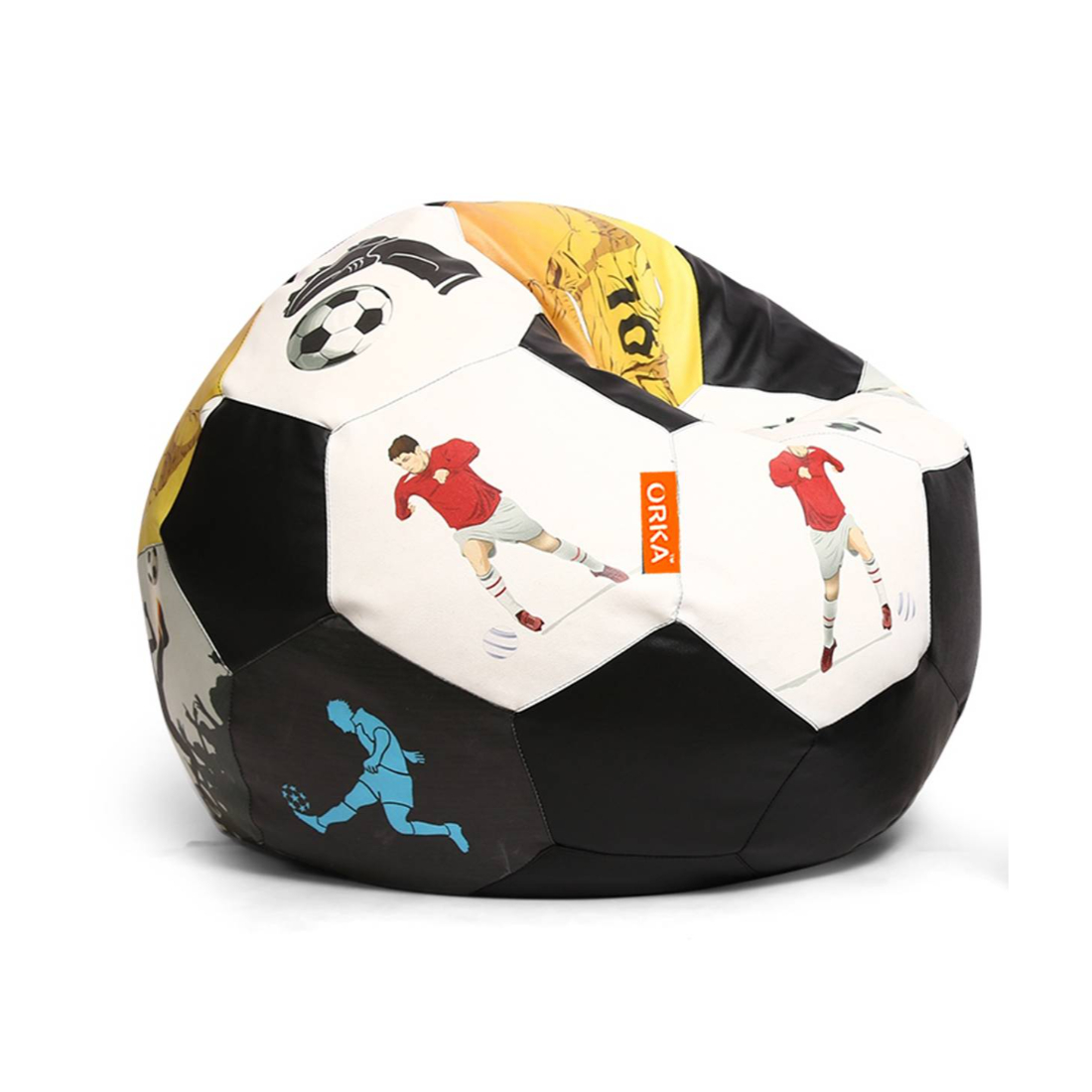 Orka Digital Printed Kids Foorball With Mathching Footstool Filled Bean Bag With Beans (FB44 Multicolor)
